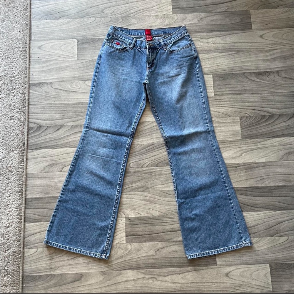 Low-rise blue jeans flares y2k 27” waist TILT flare jeans wide leg size 5